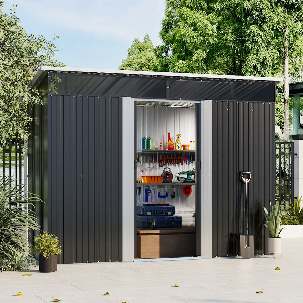 Garden Metal Storage Shed with Lockable Sliding Doors