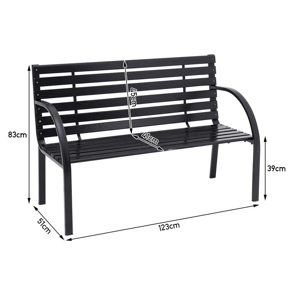 123CM Wide Black Metal Outdoor Bench