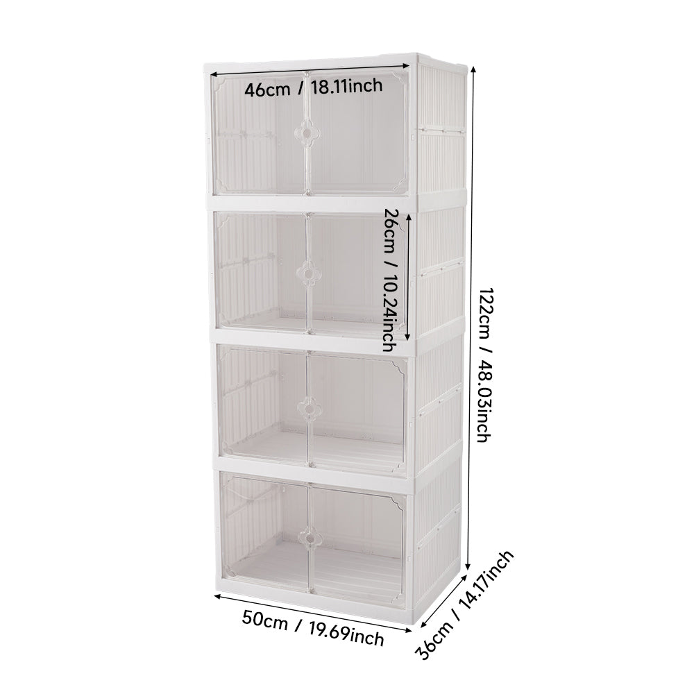 4-Tier Foldable Storage Cabinet Shoes Organizer with Doors