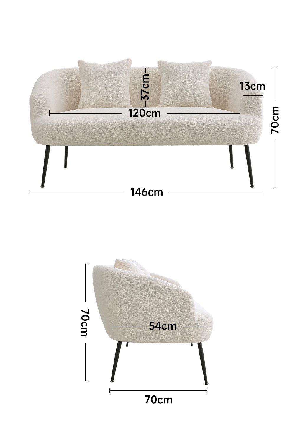 White Teddy Fabric Loveseat with Metal Legs