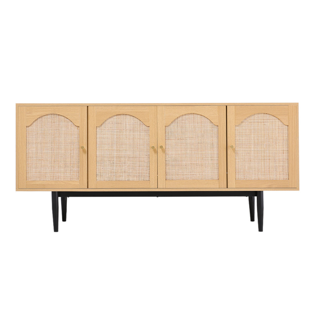 Modern Wood Woven 4-Door Accent Cabinet