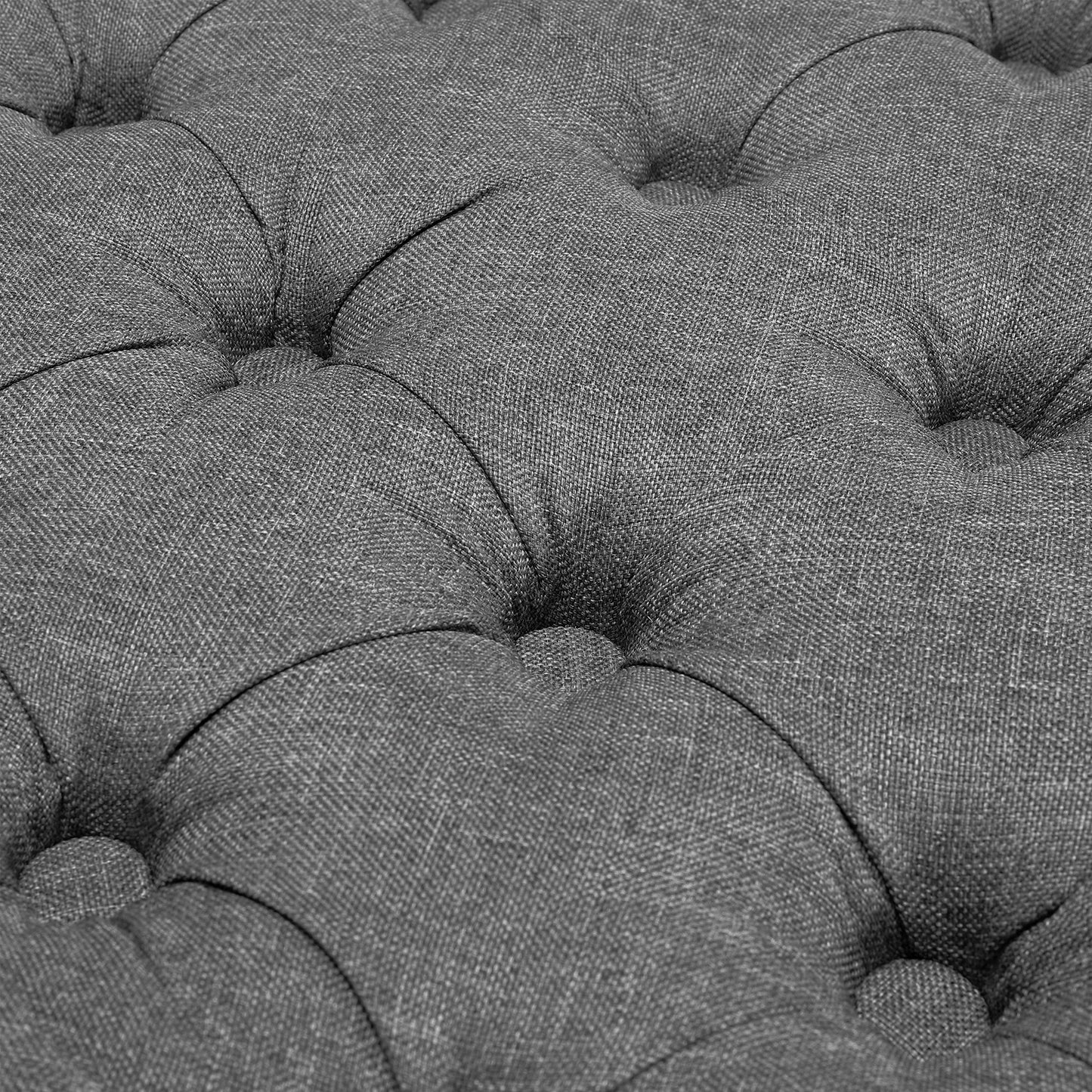 Round Linen Deep Buttoned Ottoman with Studded Edge Footstool