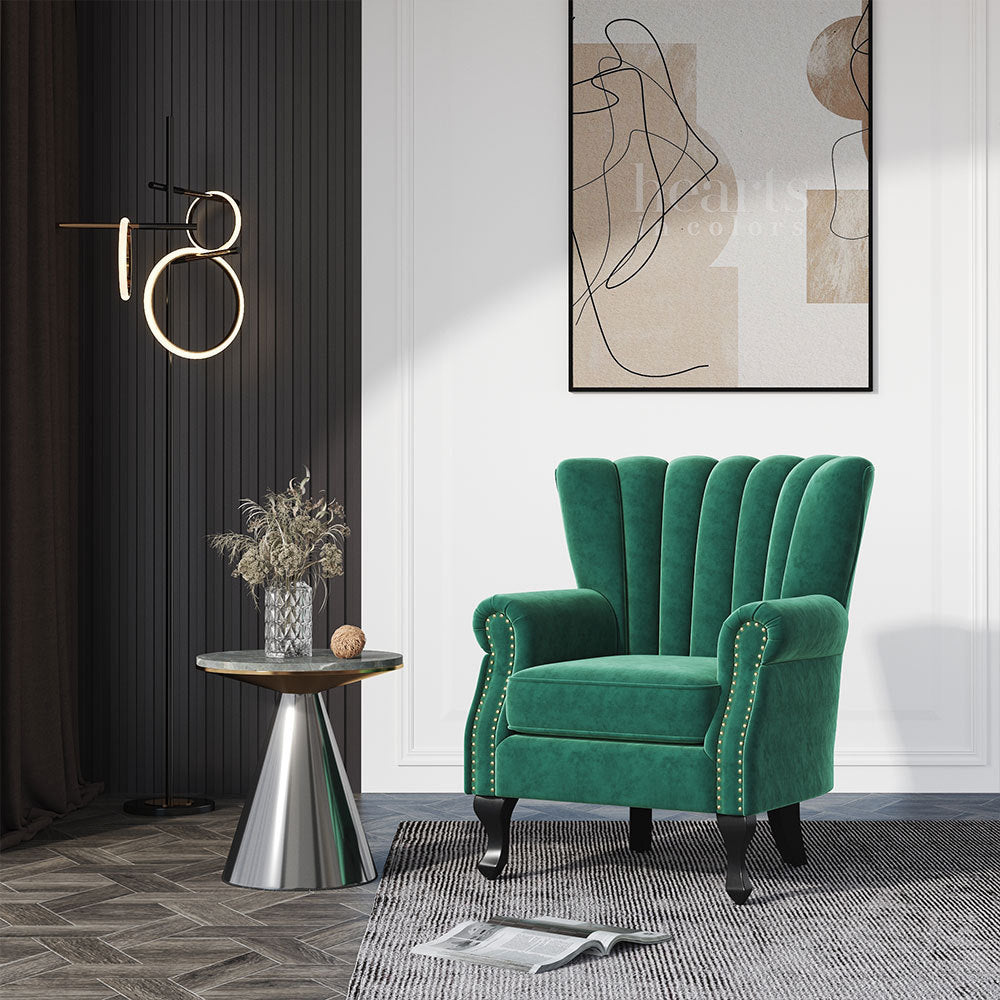 Green/Grey Velvet Channel Occasional Armchair Sofa Chair