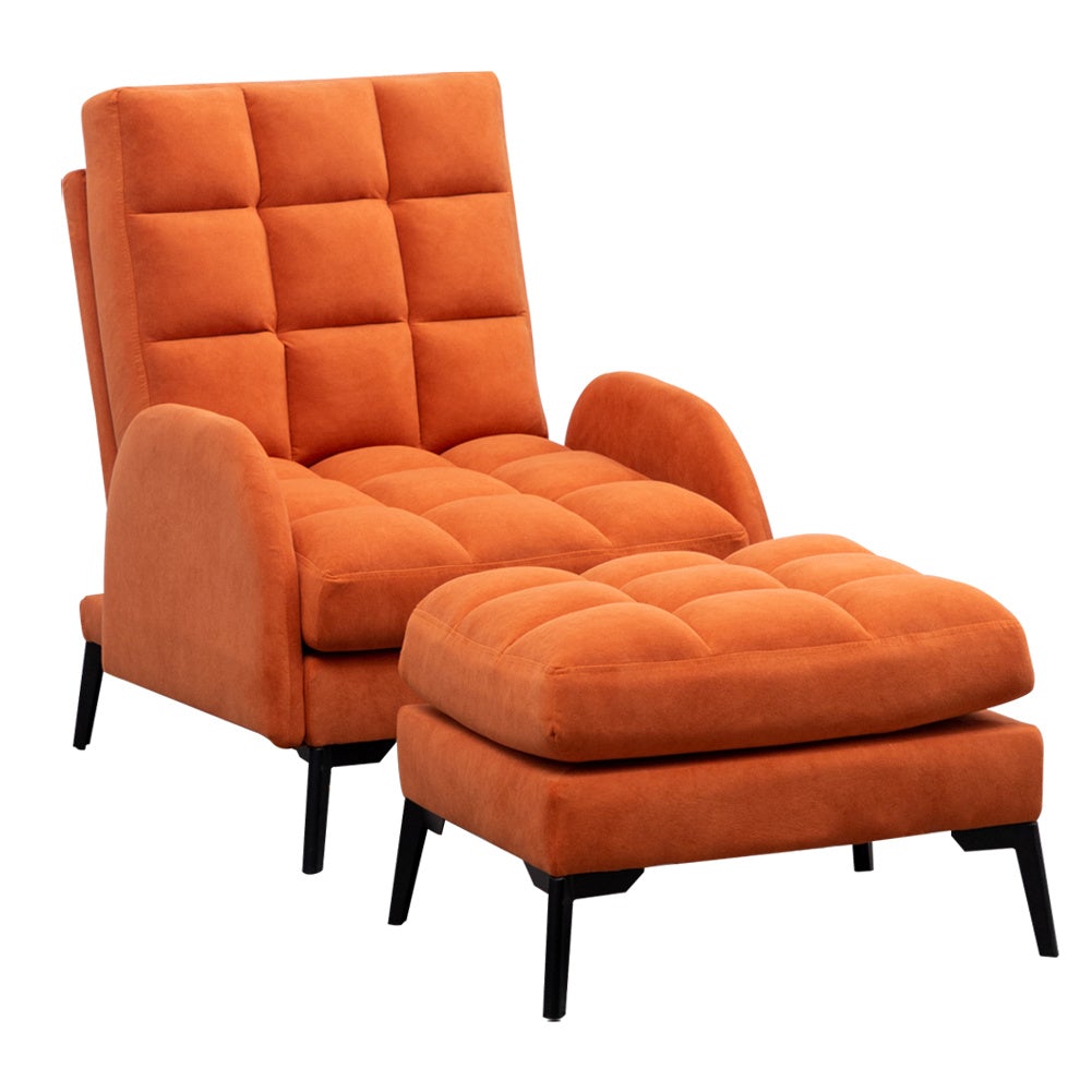 Frosted Velvet Recliner Chair with Footstool Recline Chair with Footstool Living and Home DarkOrange