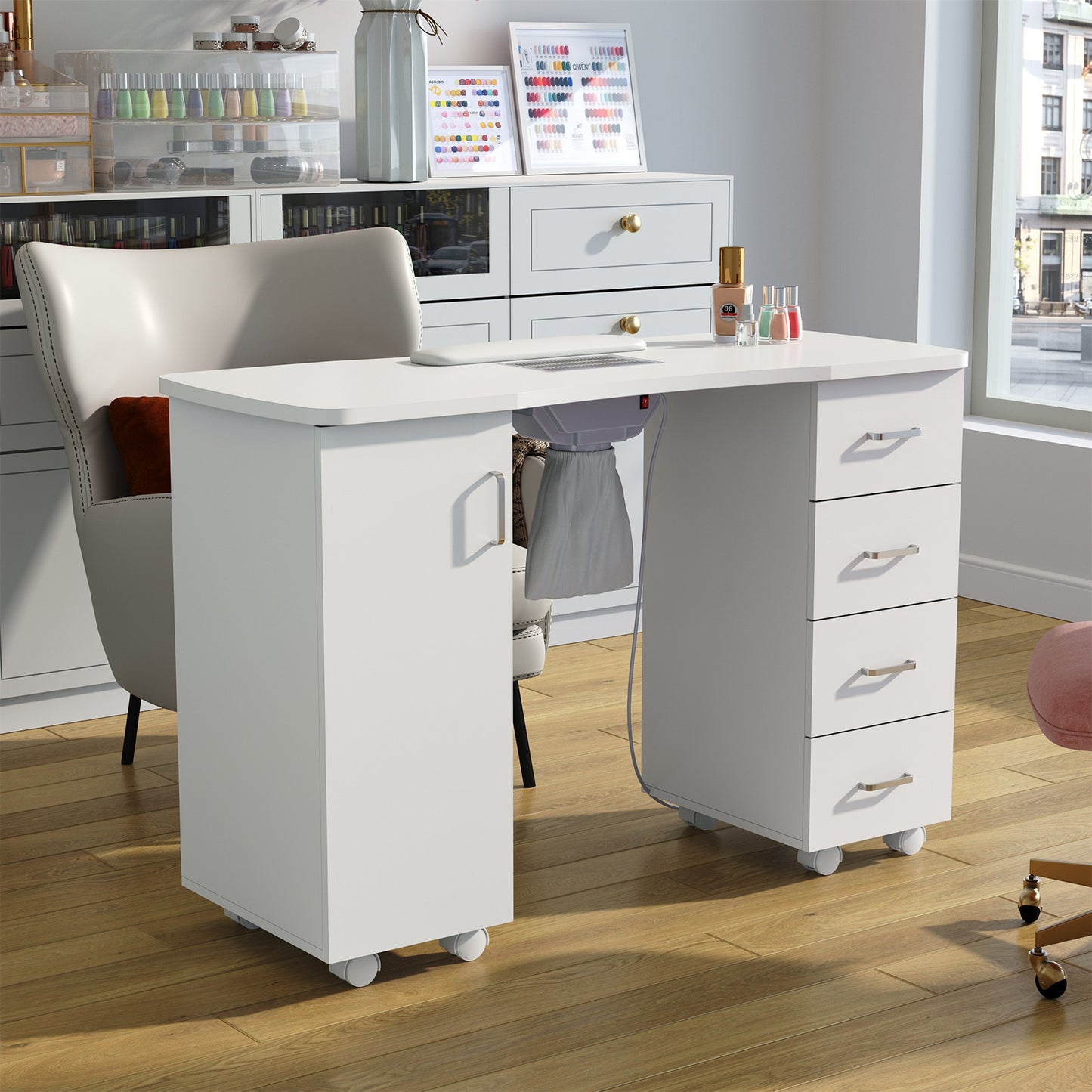 Manicure Table with Dust Collector and Wrist Cushion