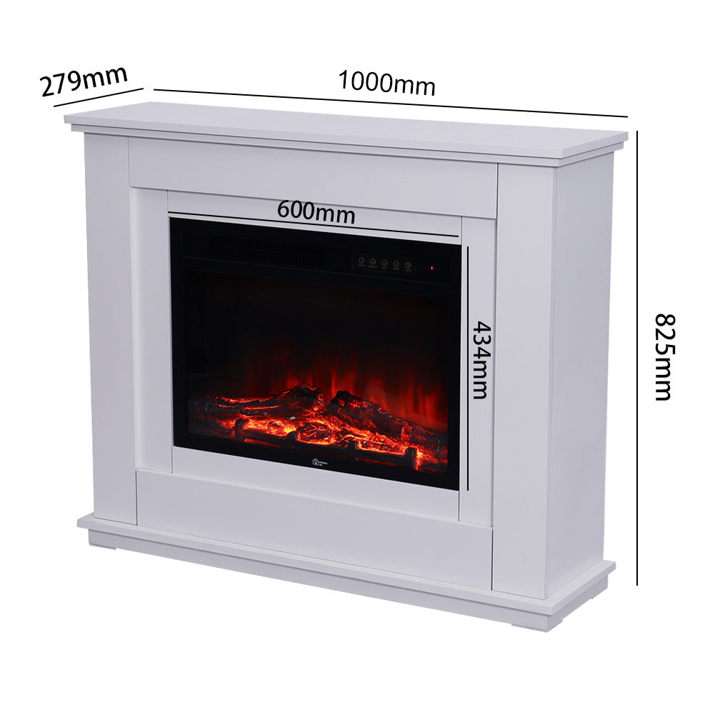 Electric Fireplace with White Wooden Mantel