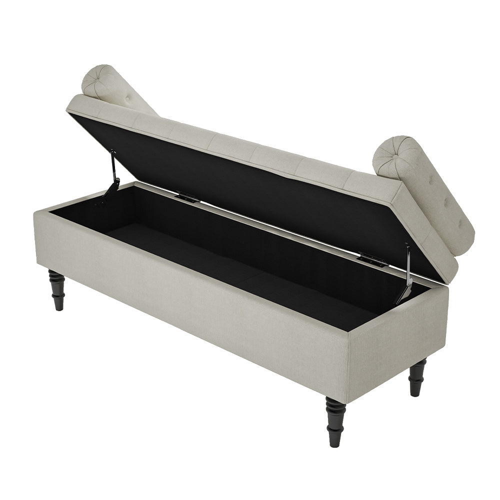 Grey/Beige Flip Top Storage Bench with Side Arms