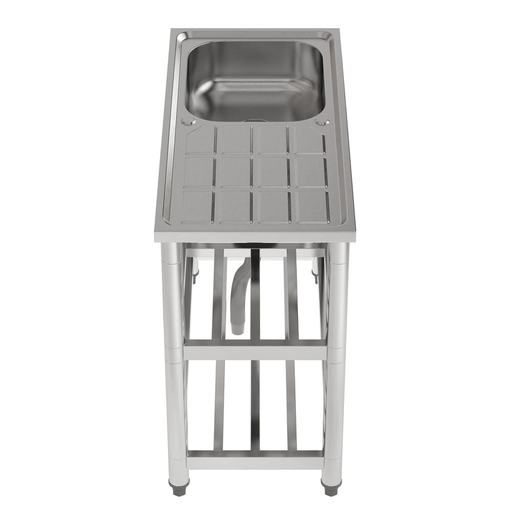 Stainless Steel One Compartment Sink with Drainboard and Shelf