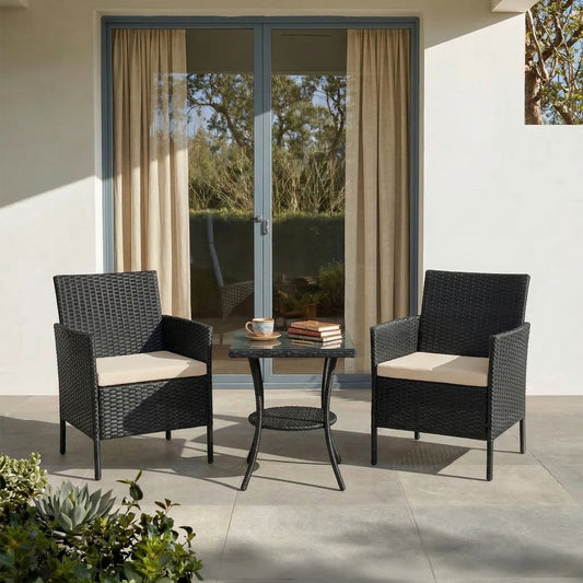 3-Piece PE Rattan Wicker Garden Furniture Bistro Set