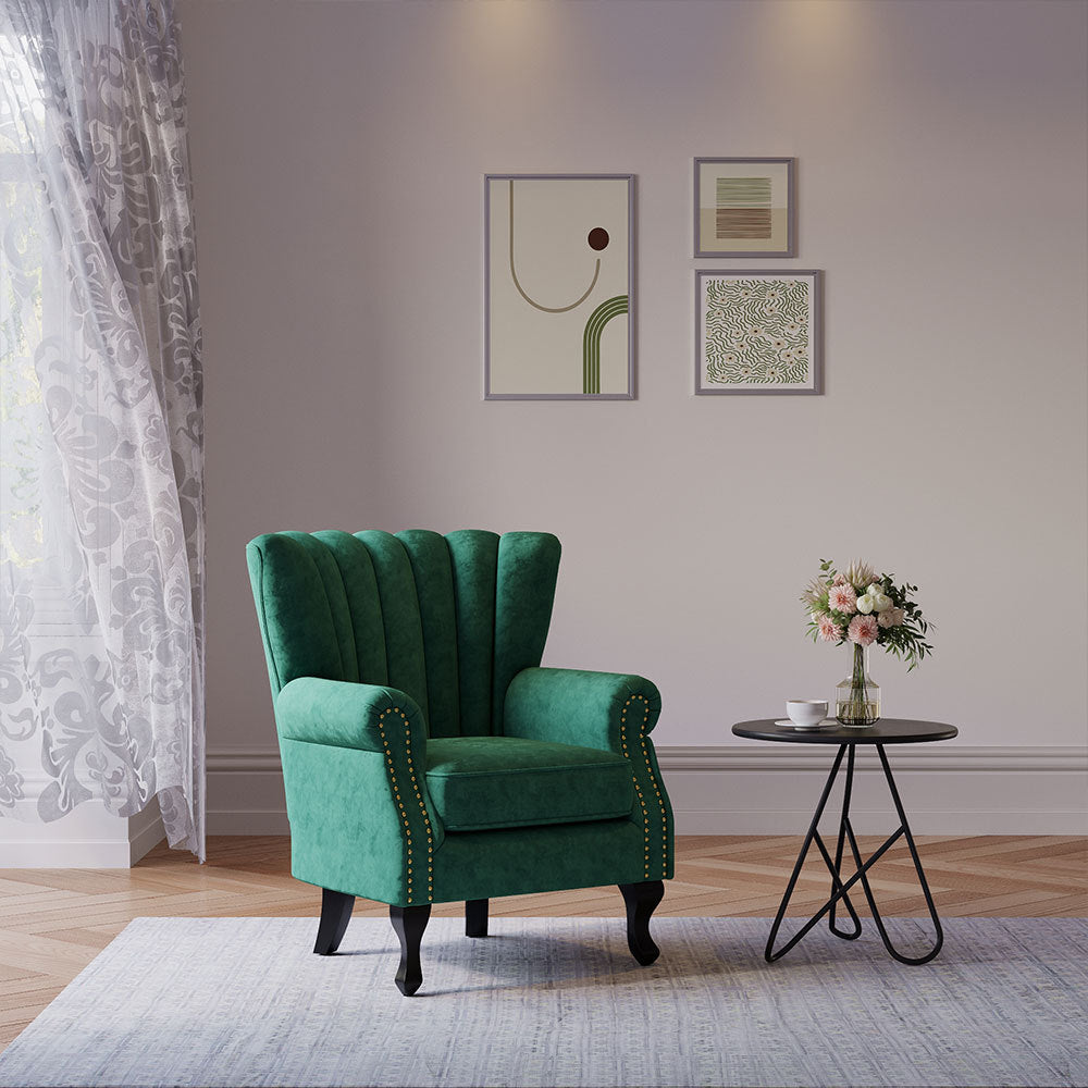 Green/Grey Velvet Channel Occasional Armchair Sofa Chair