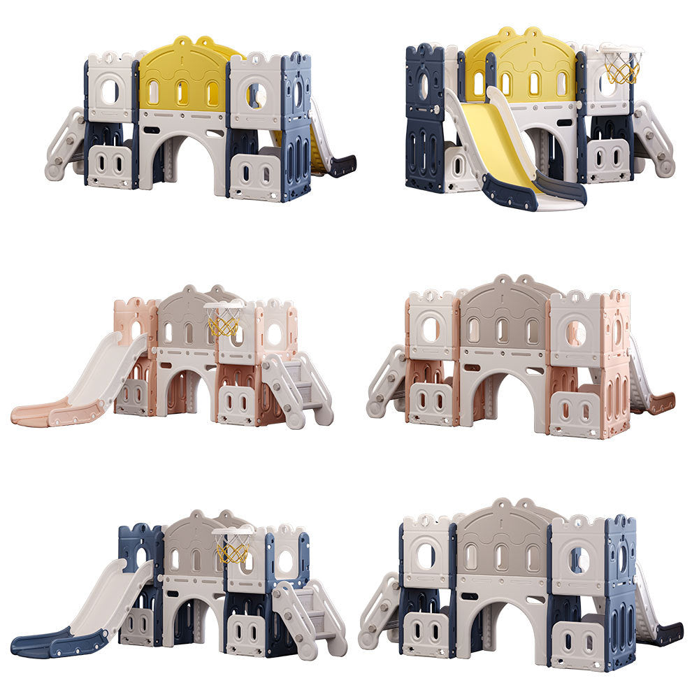 Kids Playset with Slide Basket Hoop Indoor Toddler Playground