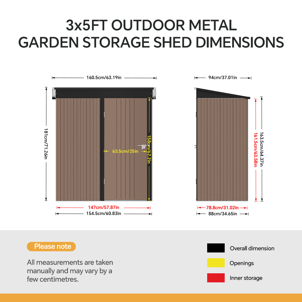 3x5 FT Outdoor Metal Garden Storage Shed