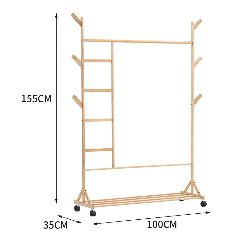 Bamboo Clothes Rack with Bottom Shelf Shoe Clothing Organizer