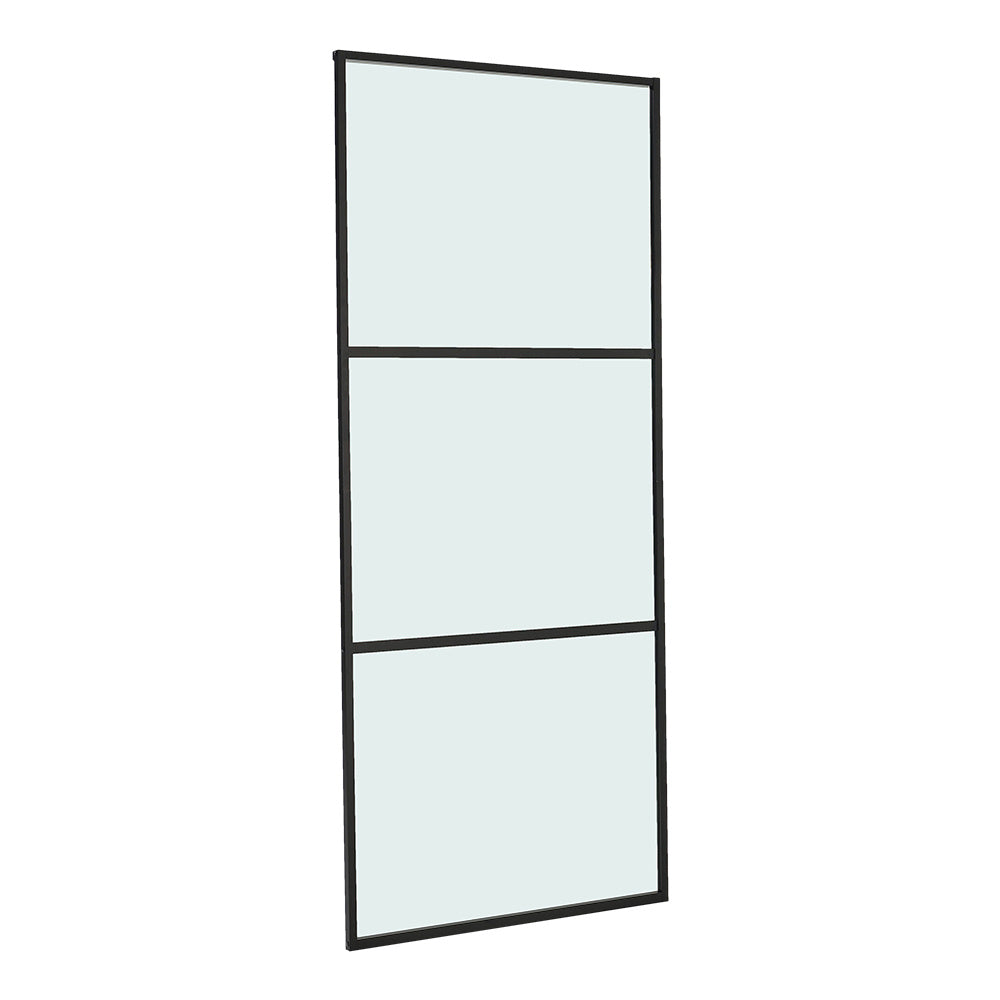Clear and Smooth Glass Black Barn Door with Sliding Hardware Kit