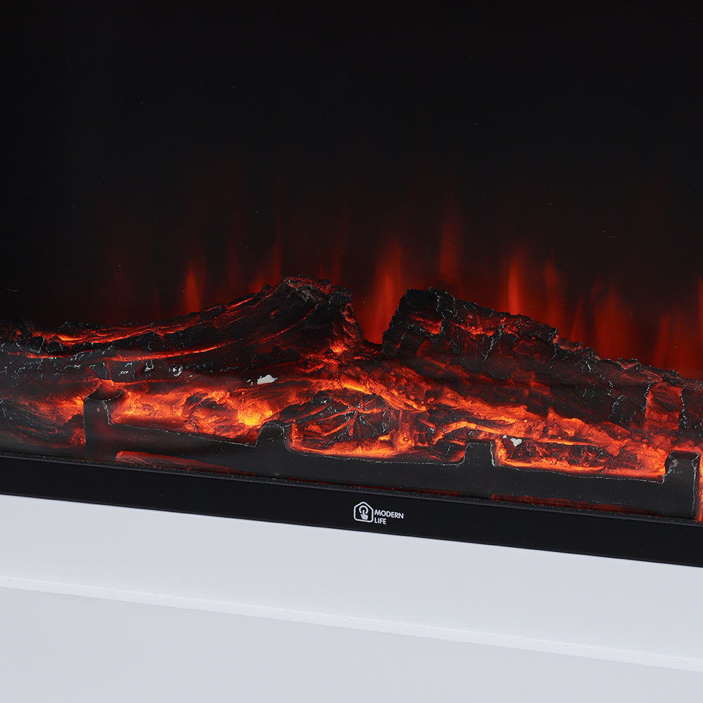 Electric Fireplace with White Wooden Mantel