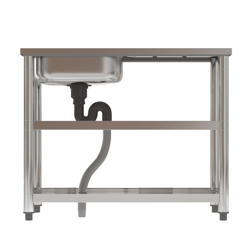 Stainless Steel One Compartment Sink with Drainboard and Shelf