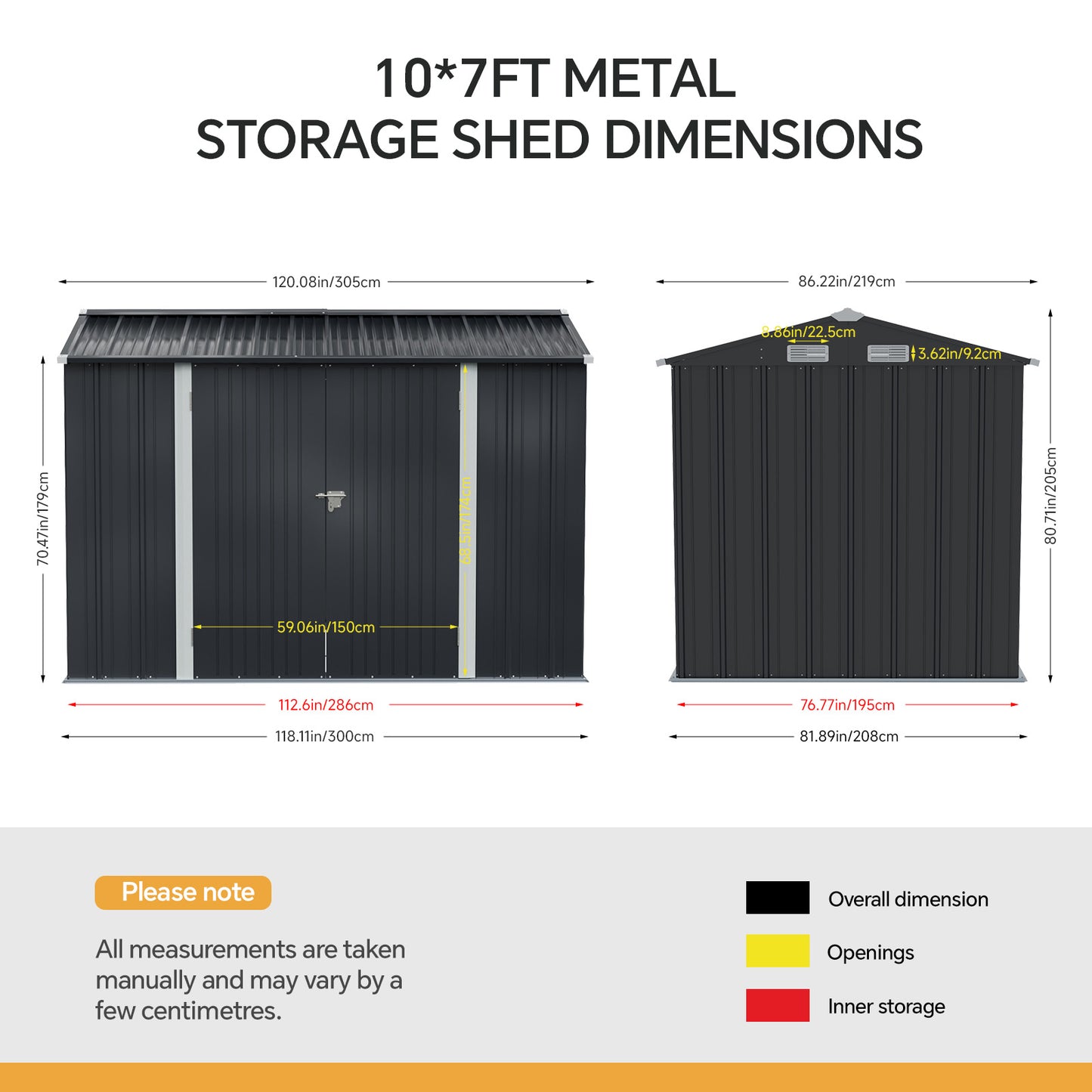 10x7 FT Large Metal Garden Tool Storage Shed