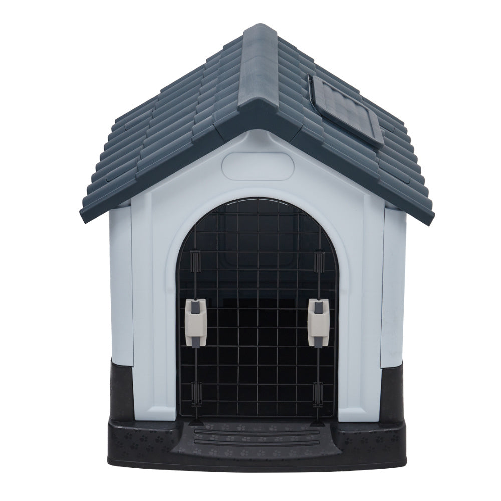 Weatherproof Plastic Dog House Kennel with Skylight and Door