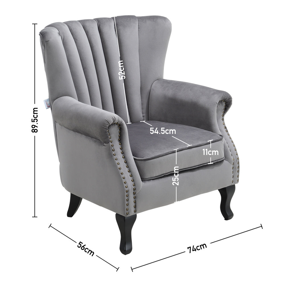 Green/Grey Velvet Channel Occasional Armchair Sofa Chair