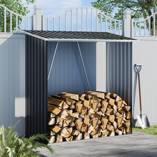 Garden Outdoor Metal Firewood Log Storage Shed