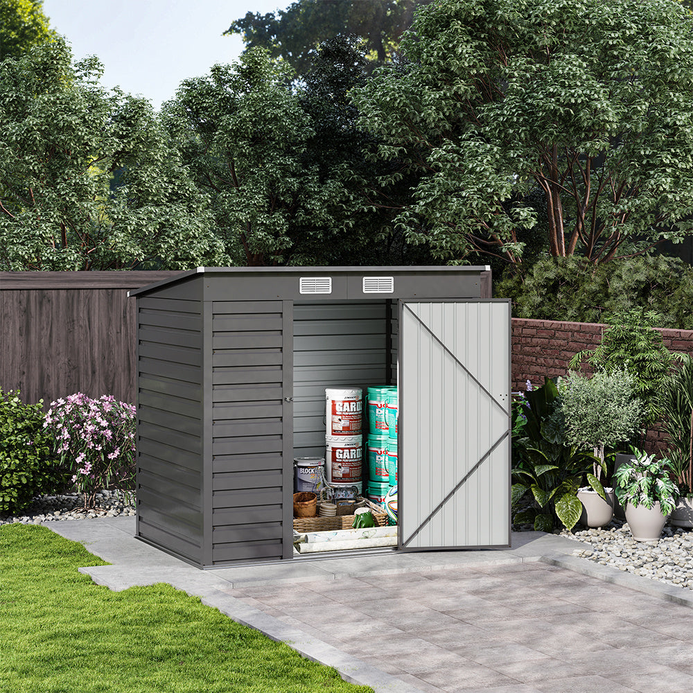Charcoal Black/Grey 193CM Wide Metal Garden Storage Shed with Lockable Door