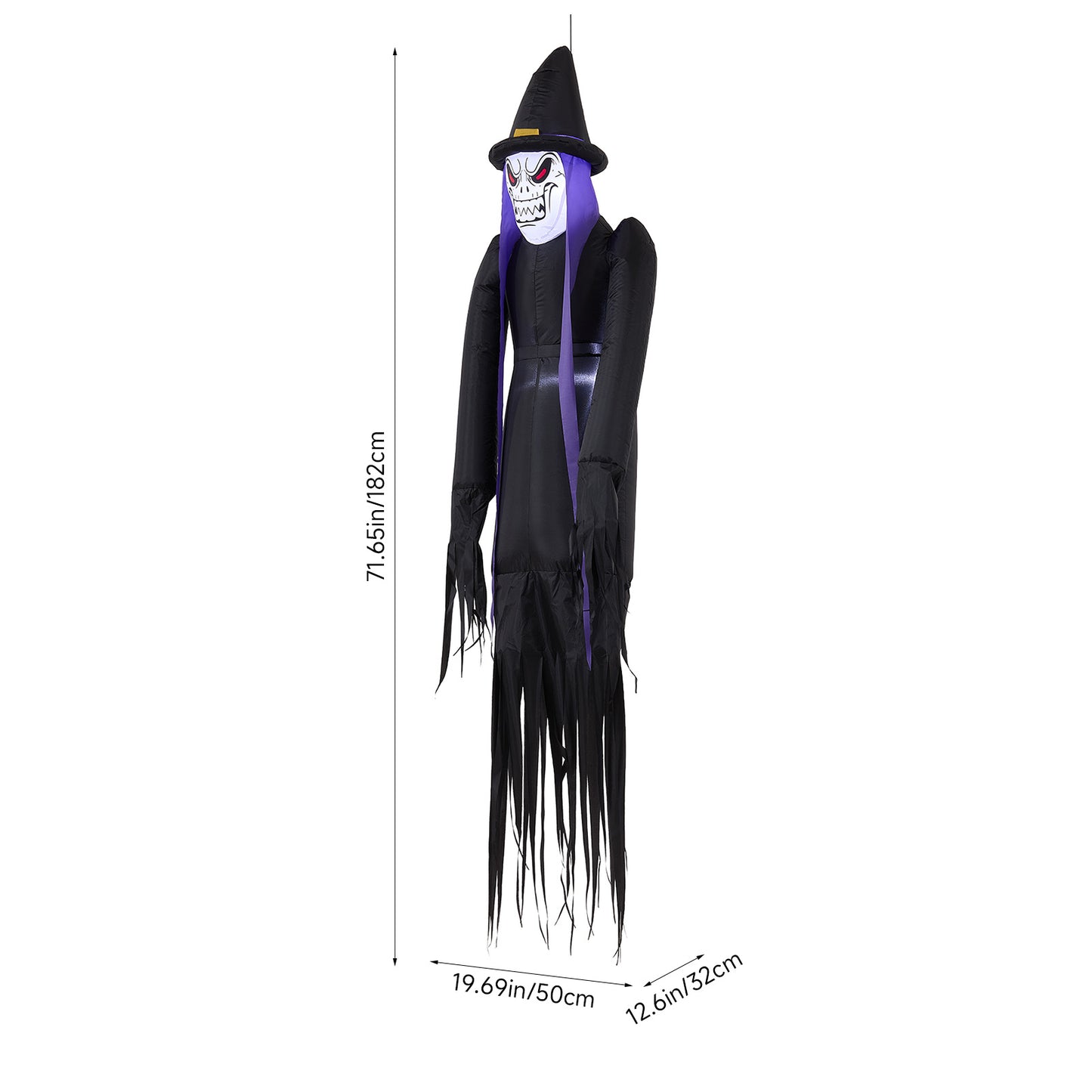 182cm Blow-Up Halloween Scary Witch Inflatable Decoration with Built-in LED Lights