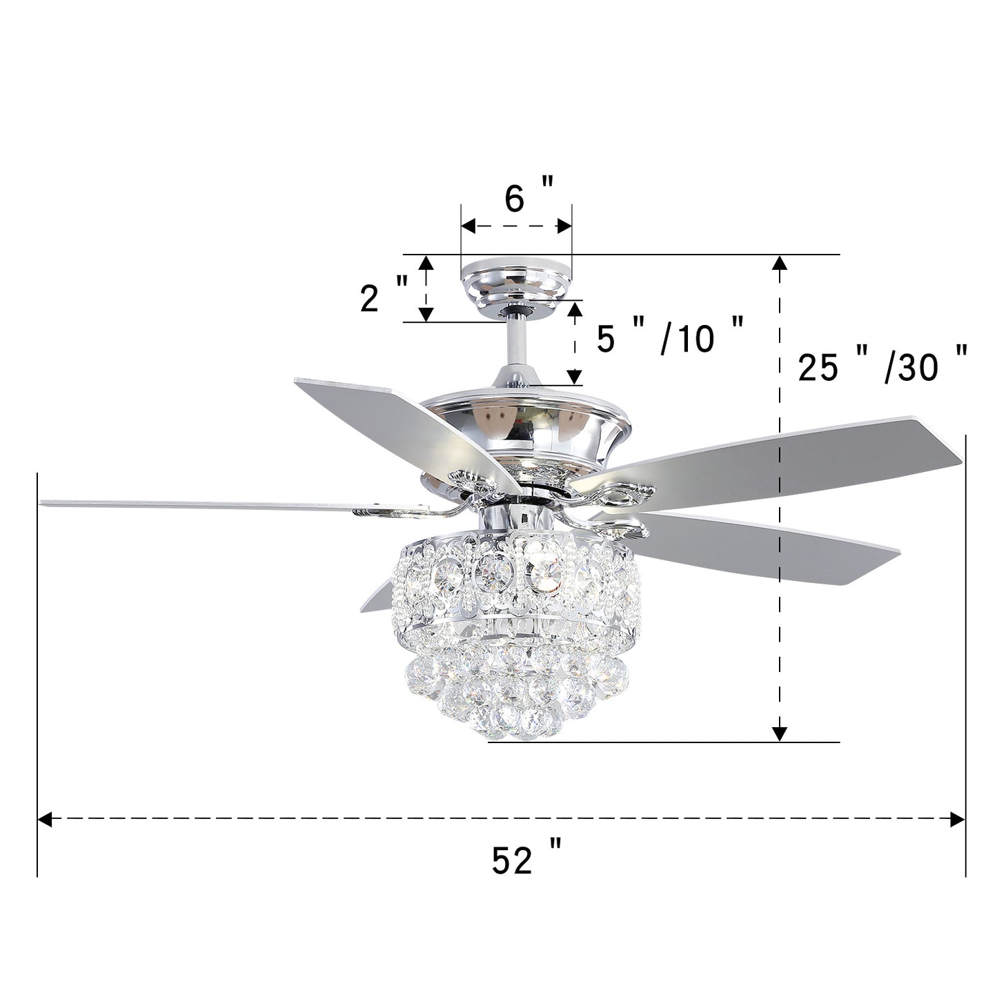 Modern Crystal 3-Light Ceiling Fan with Remote