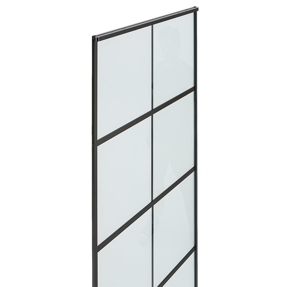 Clear and Smooth Glass Black Barn Door with Sliding Hardware Kit