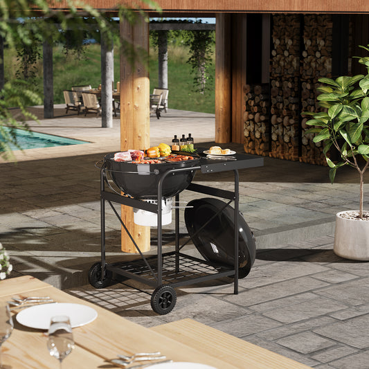 Outdoor Round Charcoal Grill with Side Table