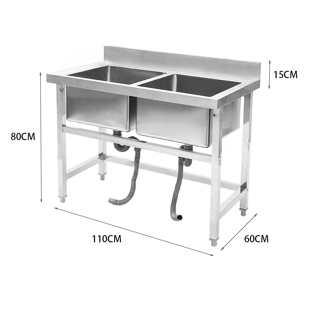 Commercial Kitchen Sink 2 Compartment Stainless Steel