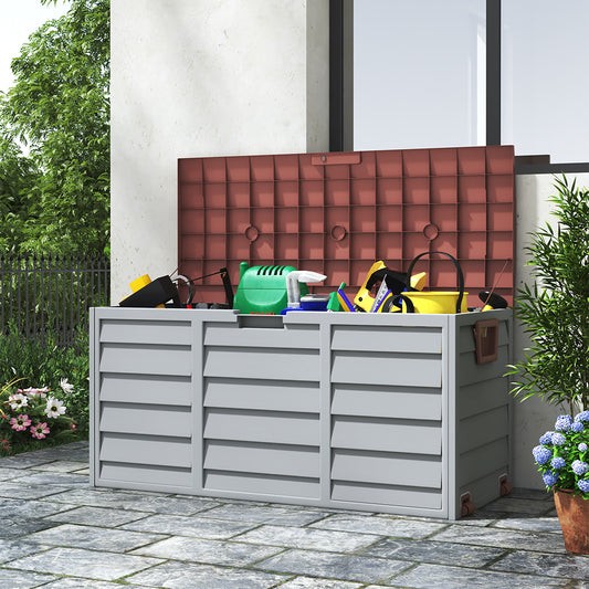290L Plastic Lockable Grey Garden Storage Box with Brown Cover