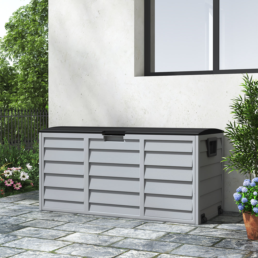 290L Plastic Lockable Grey Garden Storage Box with Black Cover