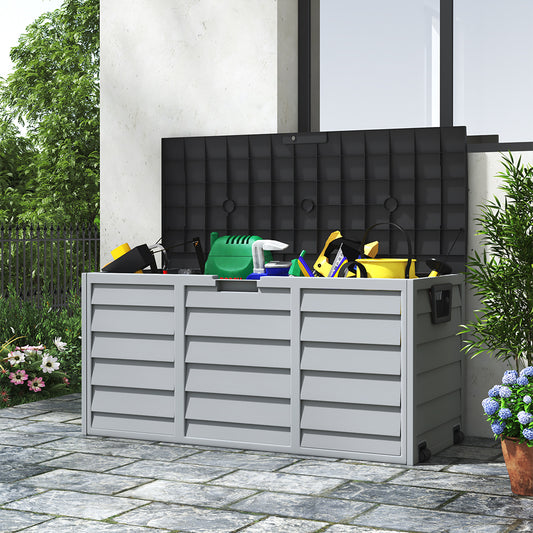 290L Plastic Lockable Grey Garden Storage Box with Black Cover