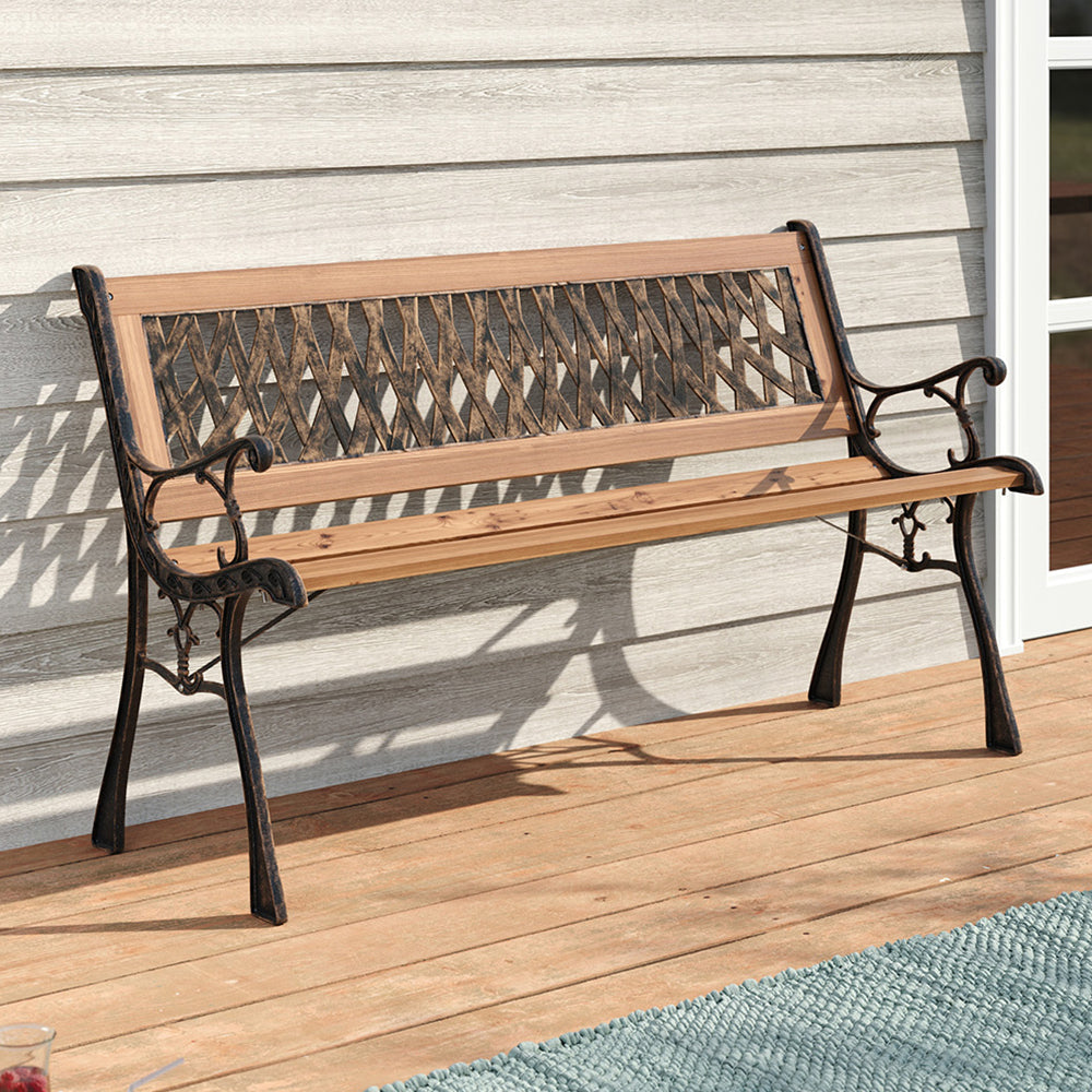 125CM Wide Metal Outdoor Bench with Patterned Backrest