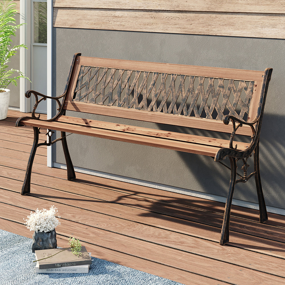 125CM Wide Metal Outdoor Bench with Patterned Backrest