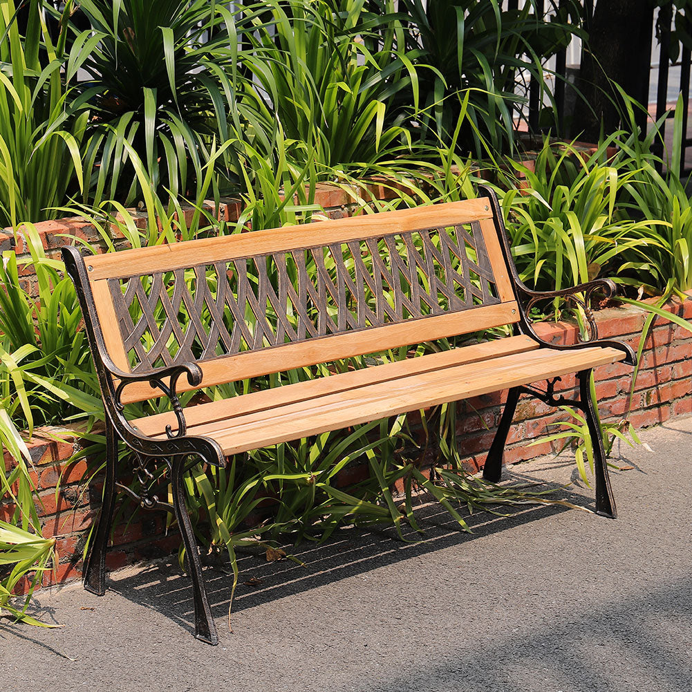 125CM Wide Metal Outdoor Bench with Patterned Backrest