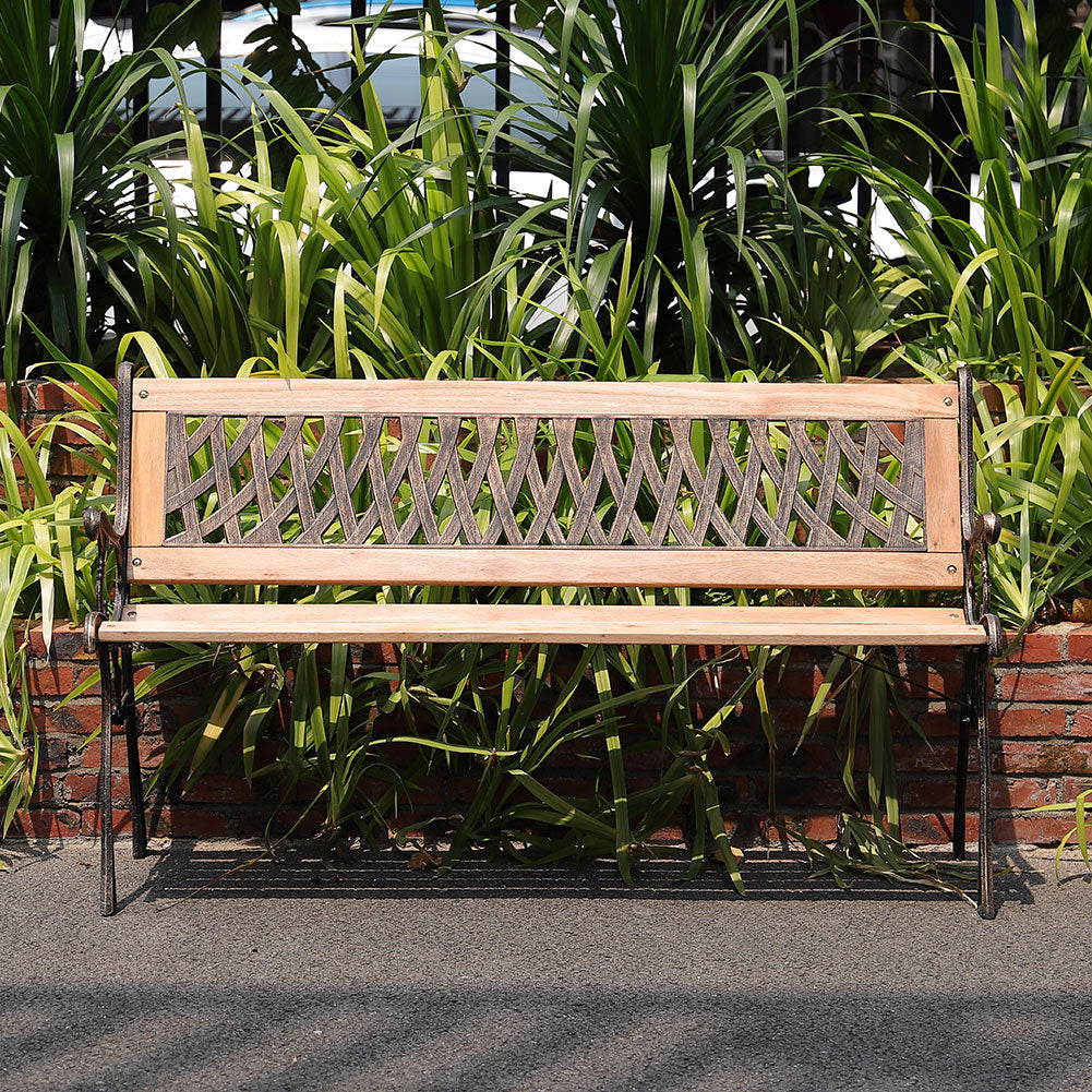 125CM Wide Metal Outdoor Bench with Patterned Backrest