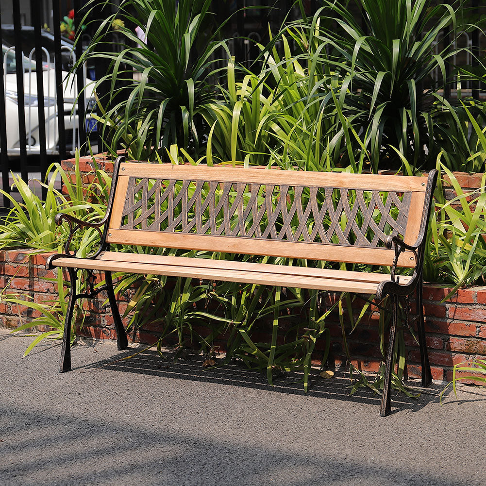 125CM Wide Metal Outdoor Bench with Patterned Backrest