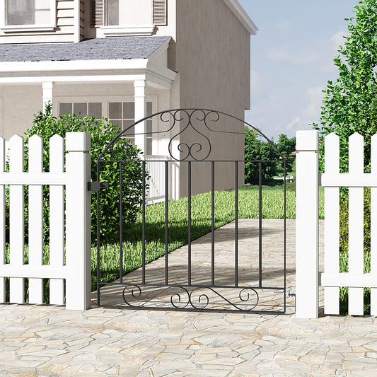 Black Metal Wrought Iron Garden Gate Heavy Duty with Fittings Bolts