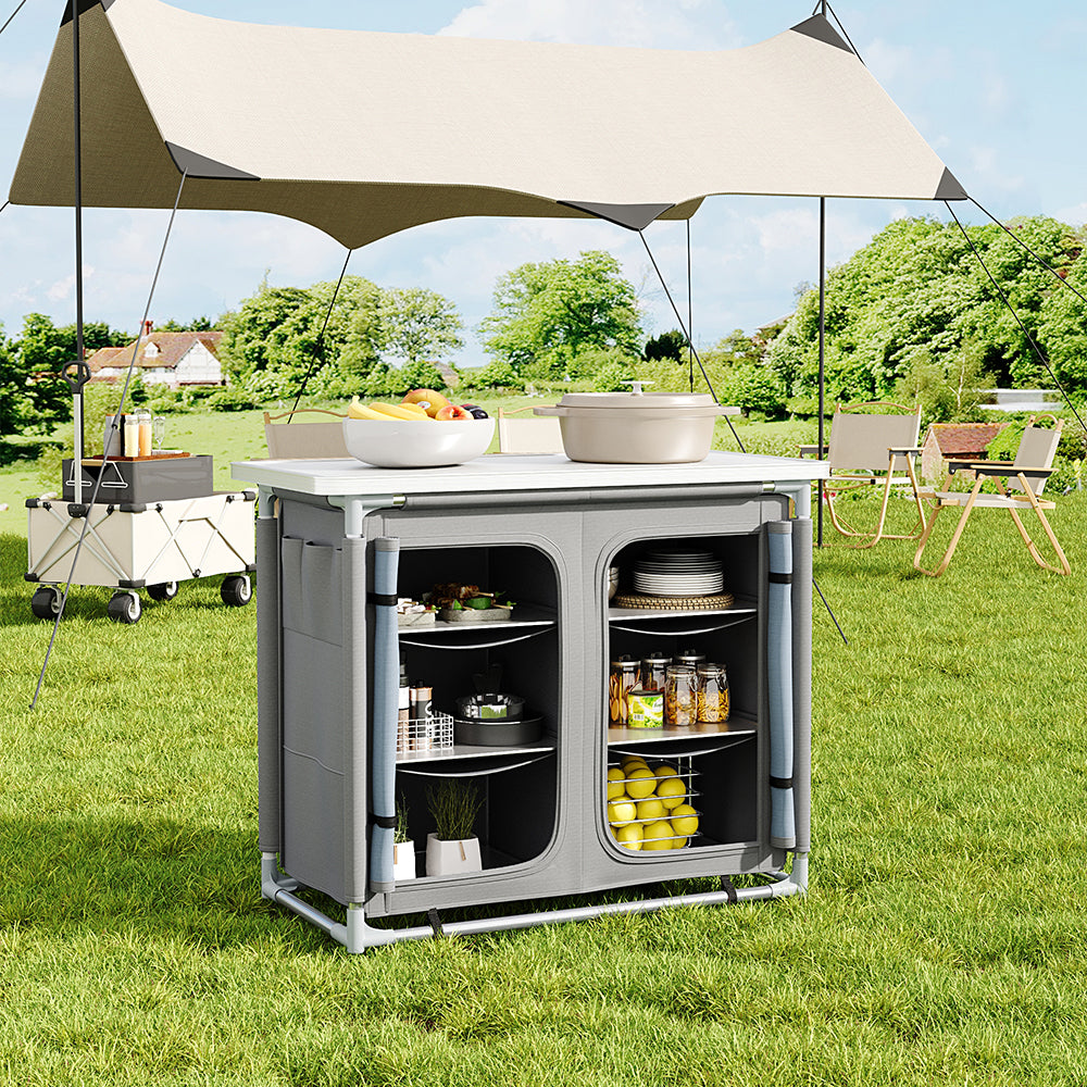 Black/Grey Portable Camping Kitchen Table Cabinet Storage