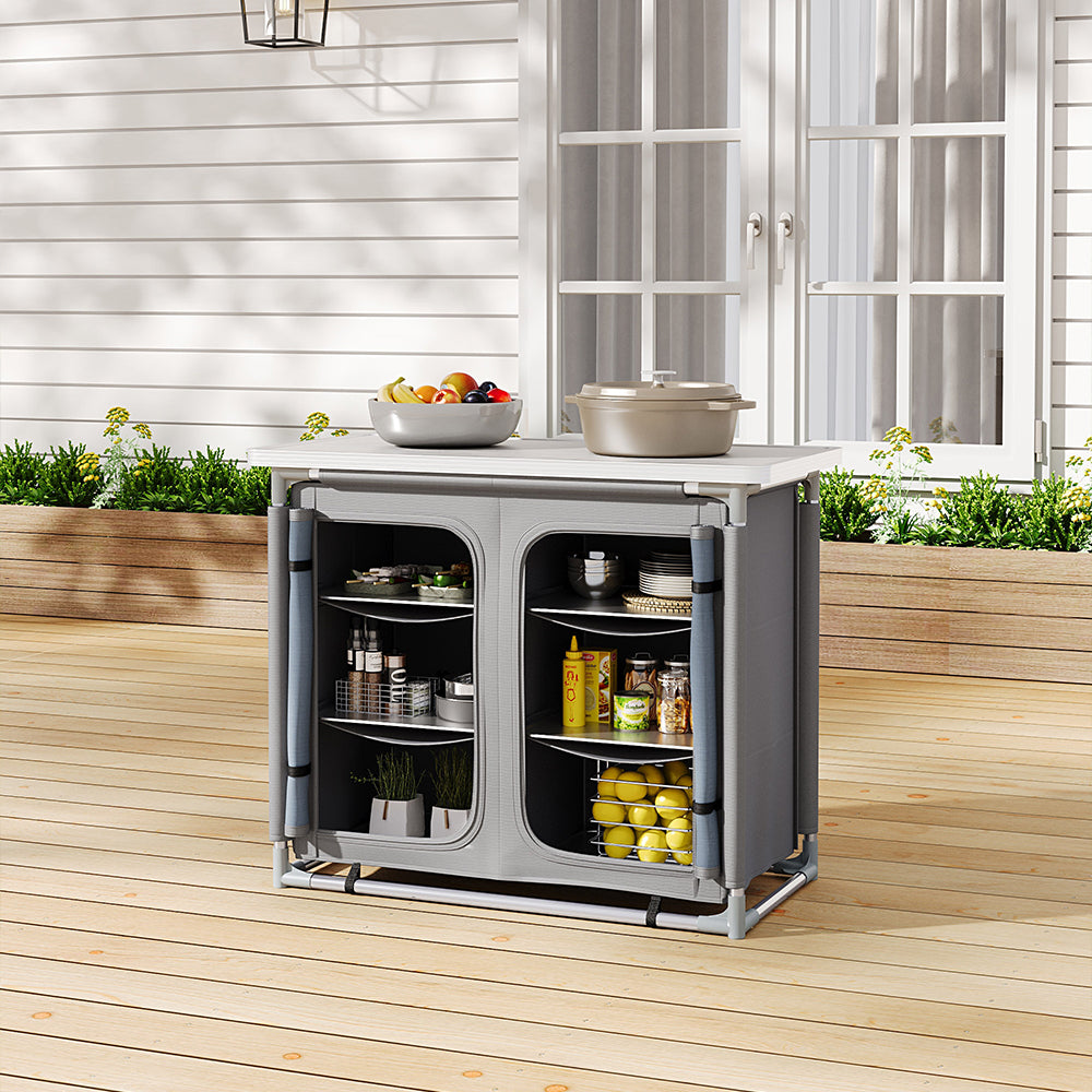 Black/Grey Portable Camping Kitchen Table Cabinet Storage