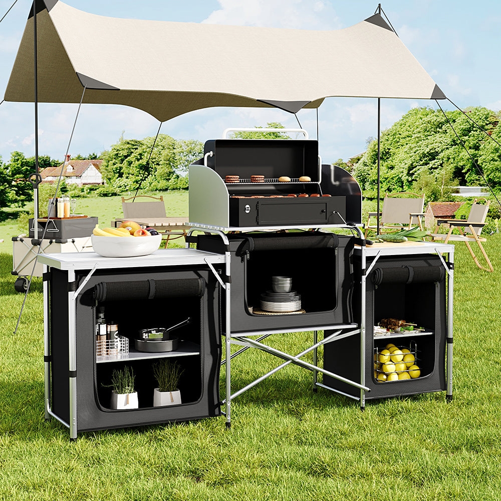 Black Camping Kitchen Stand Portable Storage