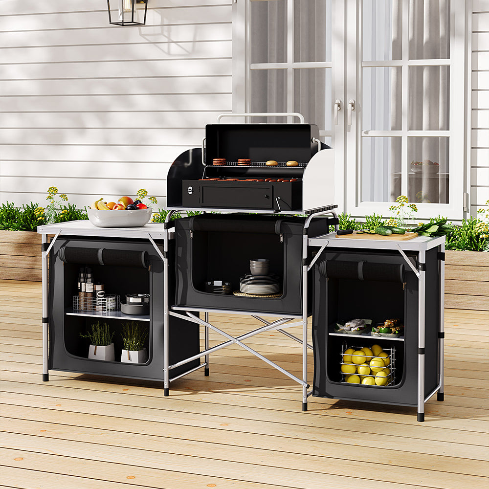 Black Camping Kitchen Stand Portable Storage