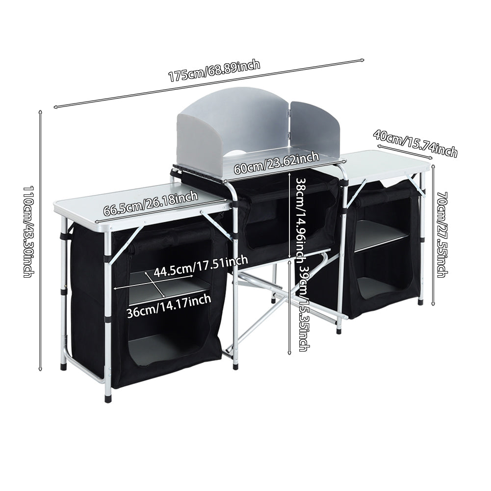 Black Camping Kitchen Stand Portable Storage
