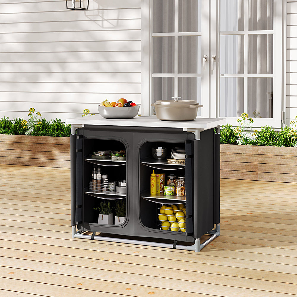Black/Grey Portable Camping Kitchen Table Cabinet Storage
