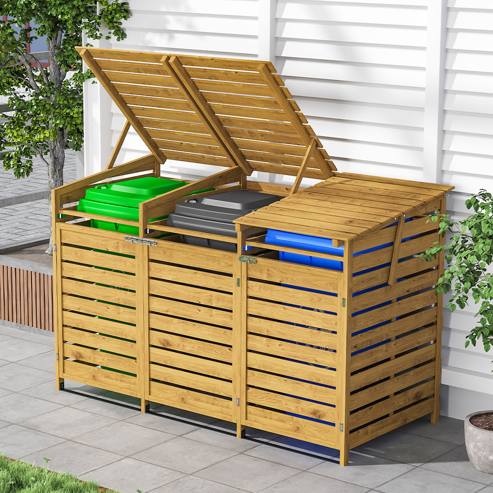 Outdoor Spruce Wood Trash Can Storage Shed