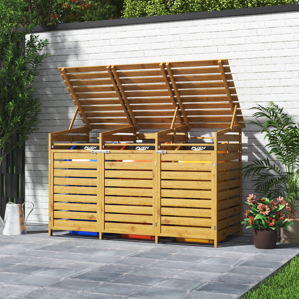 Outdoor Spruce Wood Trash Can Storage Shed
