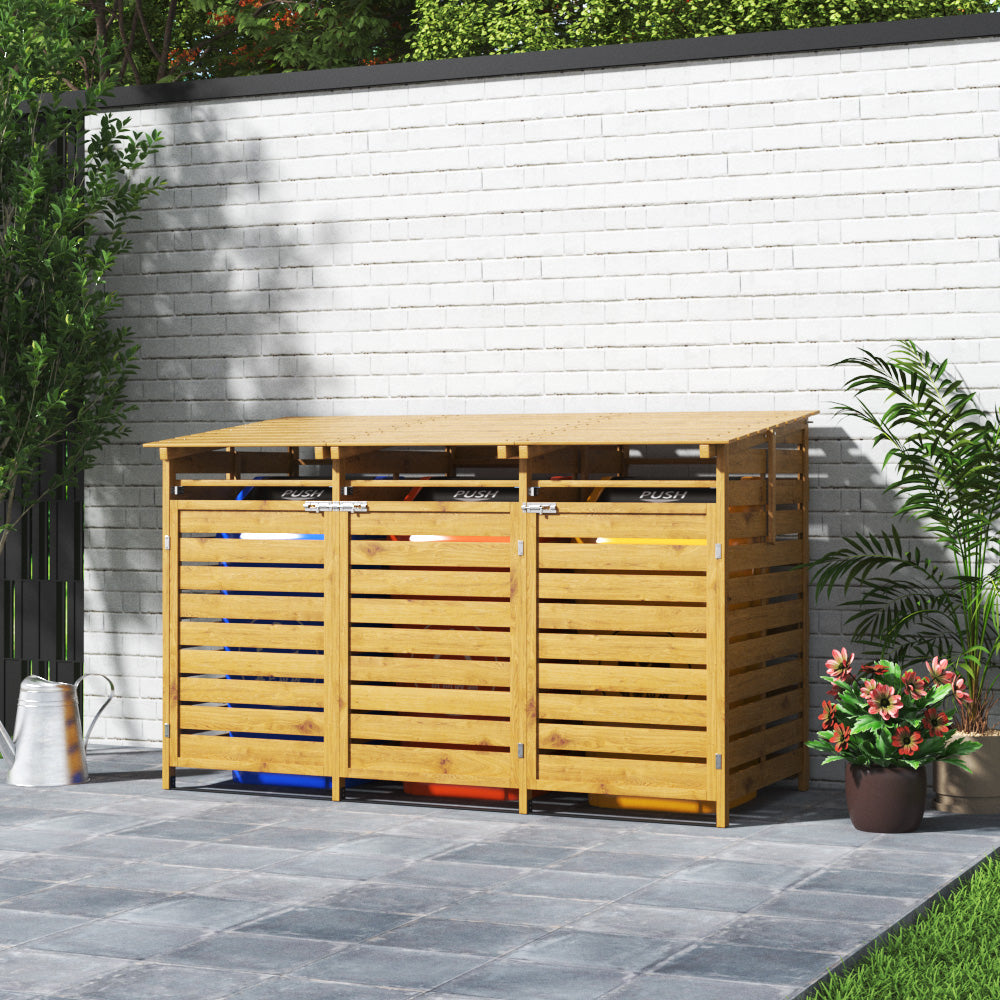 Outdoor Spruce Wood Trash Can Storage Shed