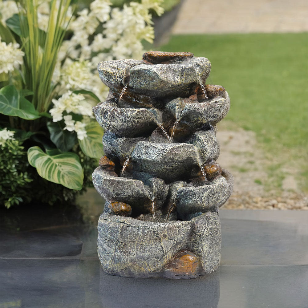 Garden Solar Powered Cascading Waterfall Fountain with LED Lights