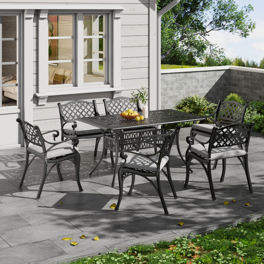 Black/ White Retro Set of 2 Cast Aluminum Garden Chairs